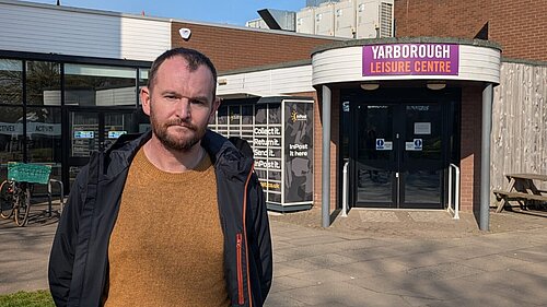 Cllr Martin Christopher in front of Yarborough Leisure Centre
