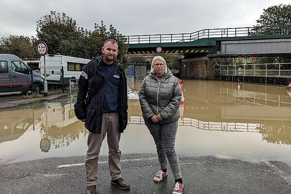 Clare and Martin flooding in Abbey